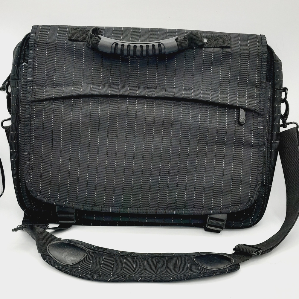Init Padded Multipocket Laptop Bag Black With White Pinstripe Shoulder Bag